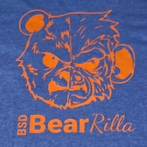 BSD BearRilla Graphic T Shirt Blue Orange Crew Neck Short Sleeve Tee Mens M